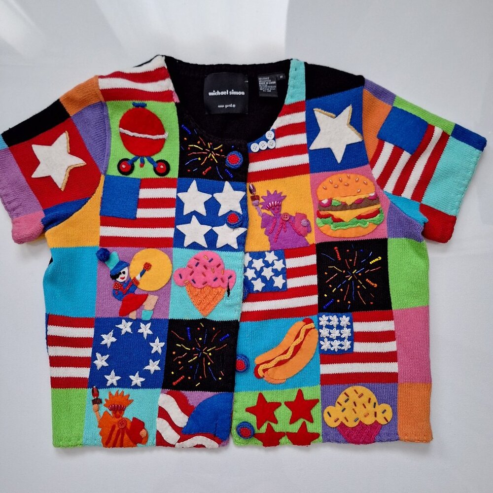 MIchael Simon Americana Short Sleeve Knit Cardigan